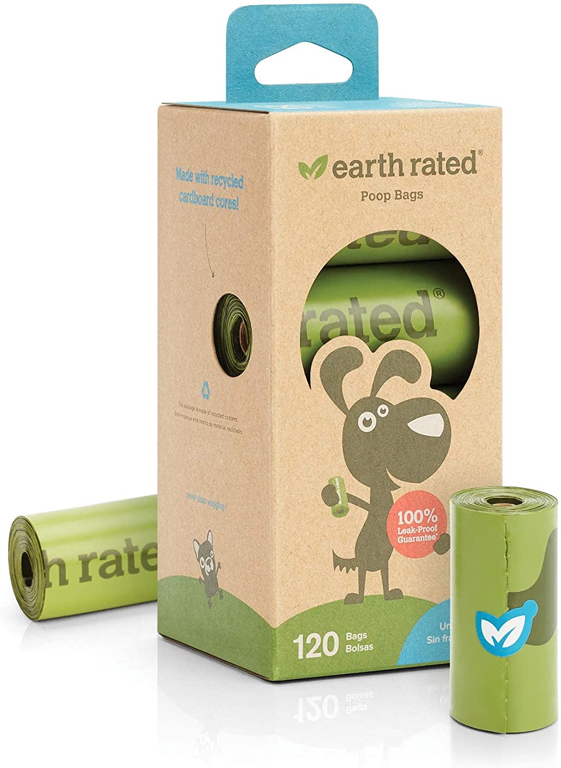 Earth Rated Eco-Friendly Poop Bags, 100% Leak-Proof, 120 Bags (8 Rolls)