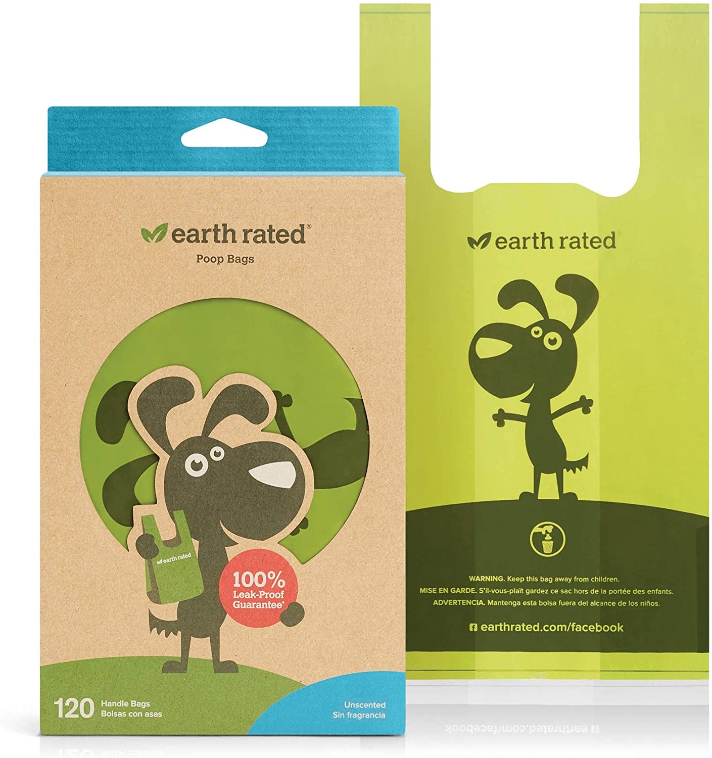 Earth Rated Eco-Friendly Poop Bags 100% Leak Proof 120 Handle Bags