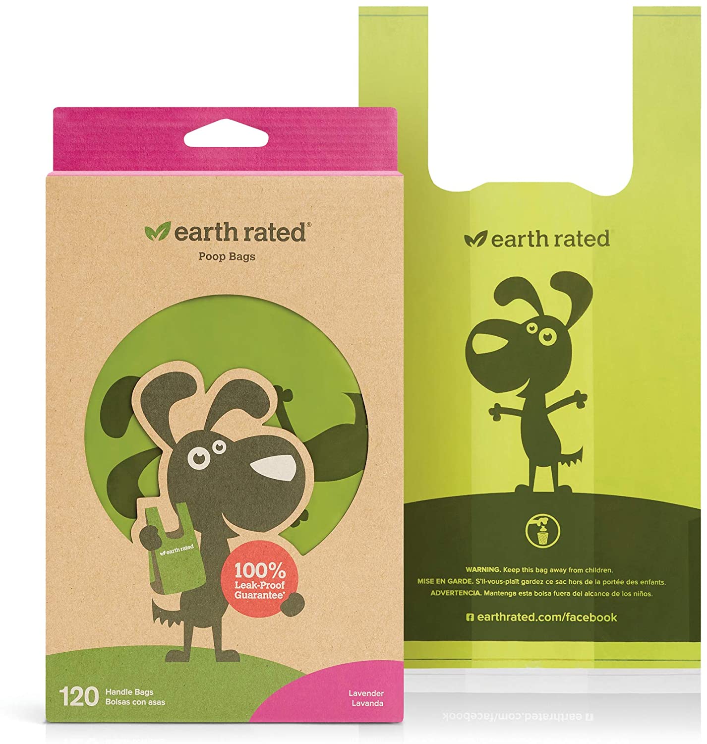 Earth Rated Eco-Friendly Poop Bags 100% Leak Proof 120 Handle Bags