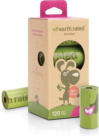Earth Rated Eco-Friendly Poop Bags, 100% Leak-Proof, 120 Bags (8 Rolls)