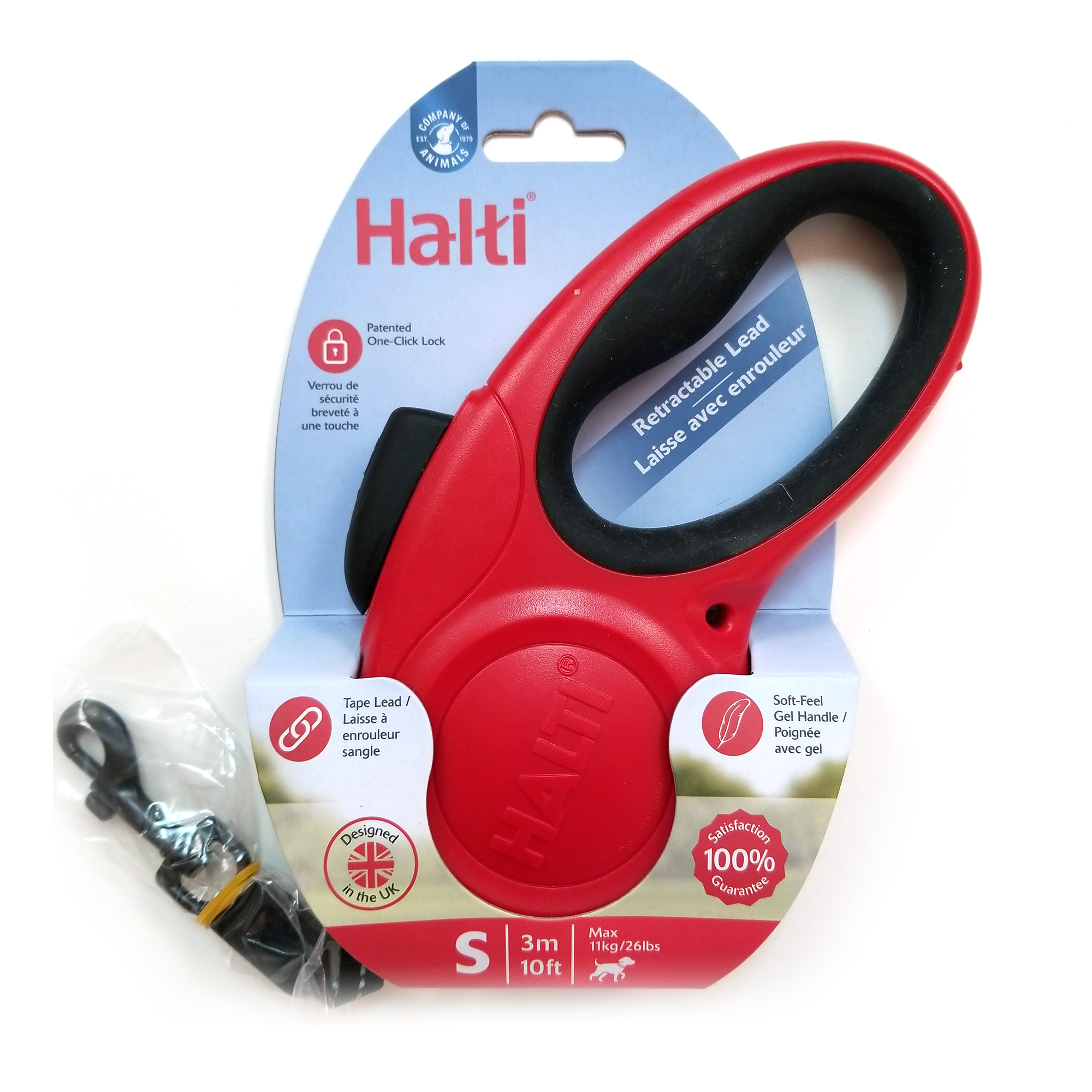 Halti Retractable Lead 10' Max 26lbs, Red, Small