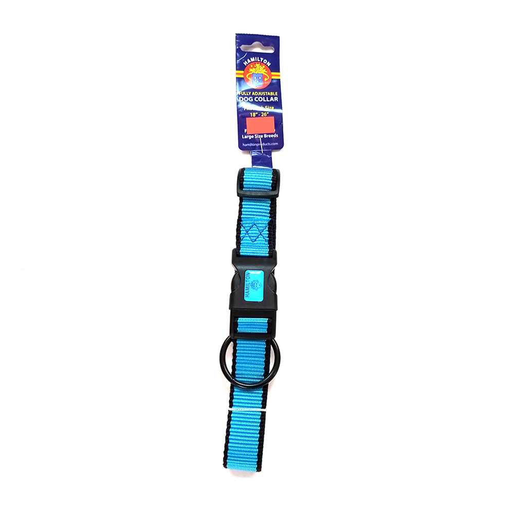 Hamilton Nylon Adjustable Dog Collar, Bright Blue