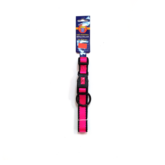 Hamilton Nylon Adjustable Dog Collar, Hot Pink (Black Trim)