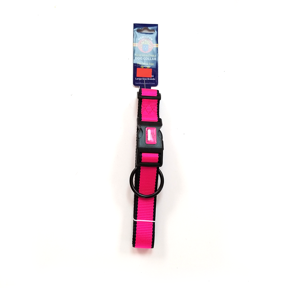 Hamilton Nylon Adjustable Dog Collar, Hot Pink (Black Trim)