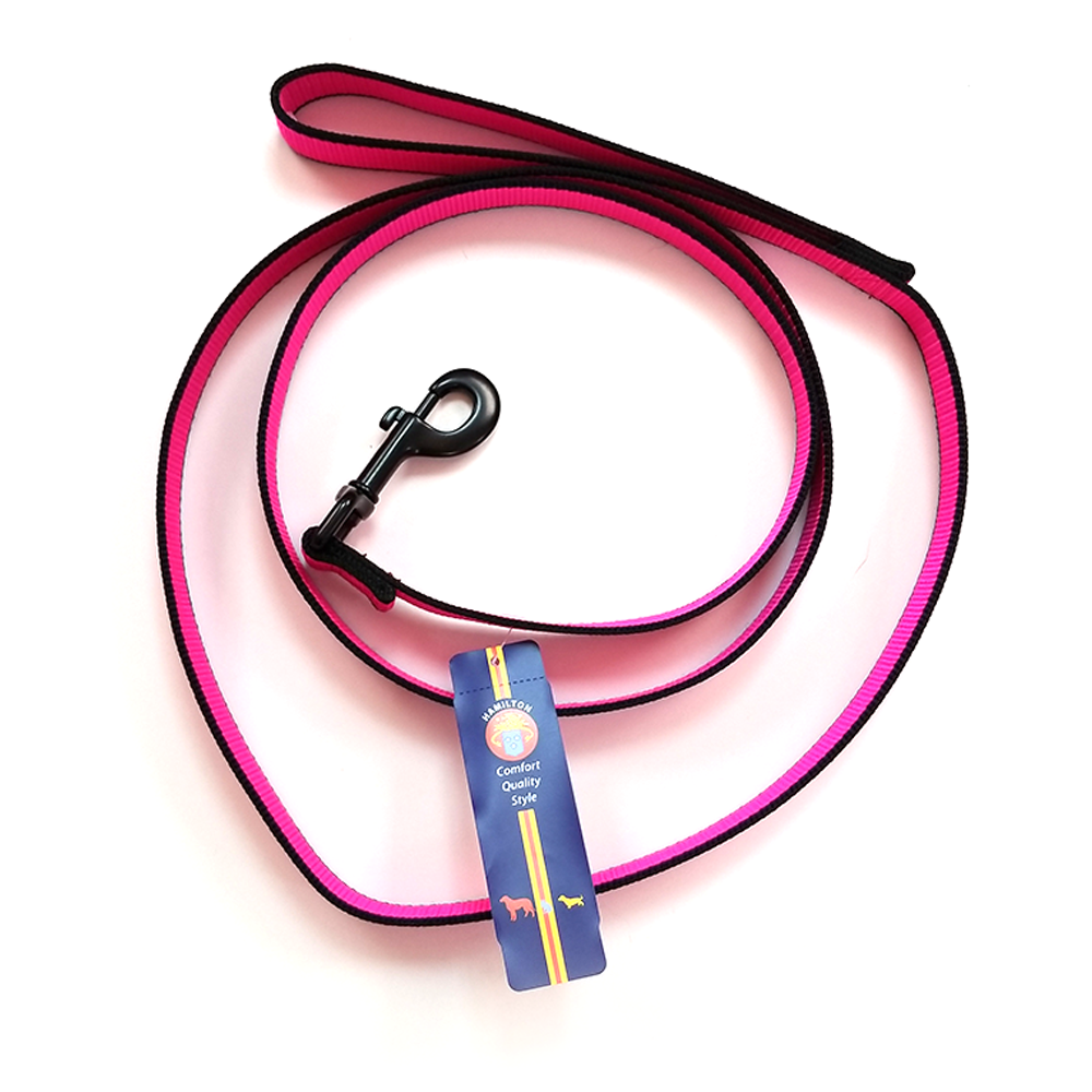 Hamilton Nylon Dog Leash, Hot Pink (Black Trim)