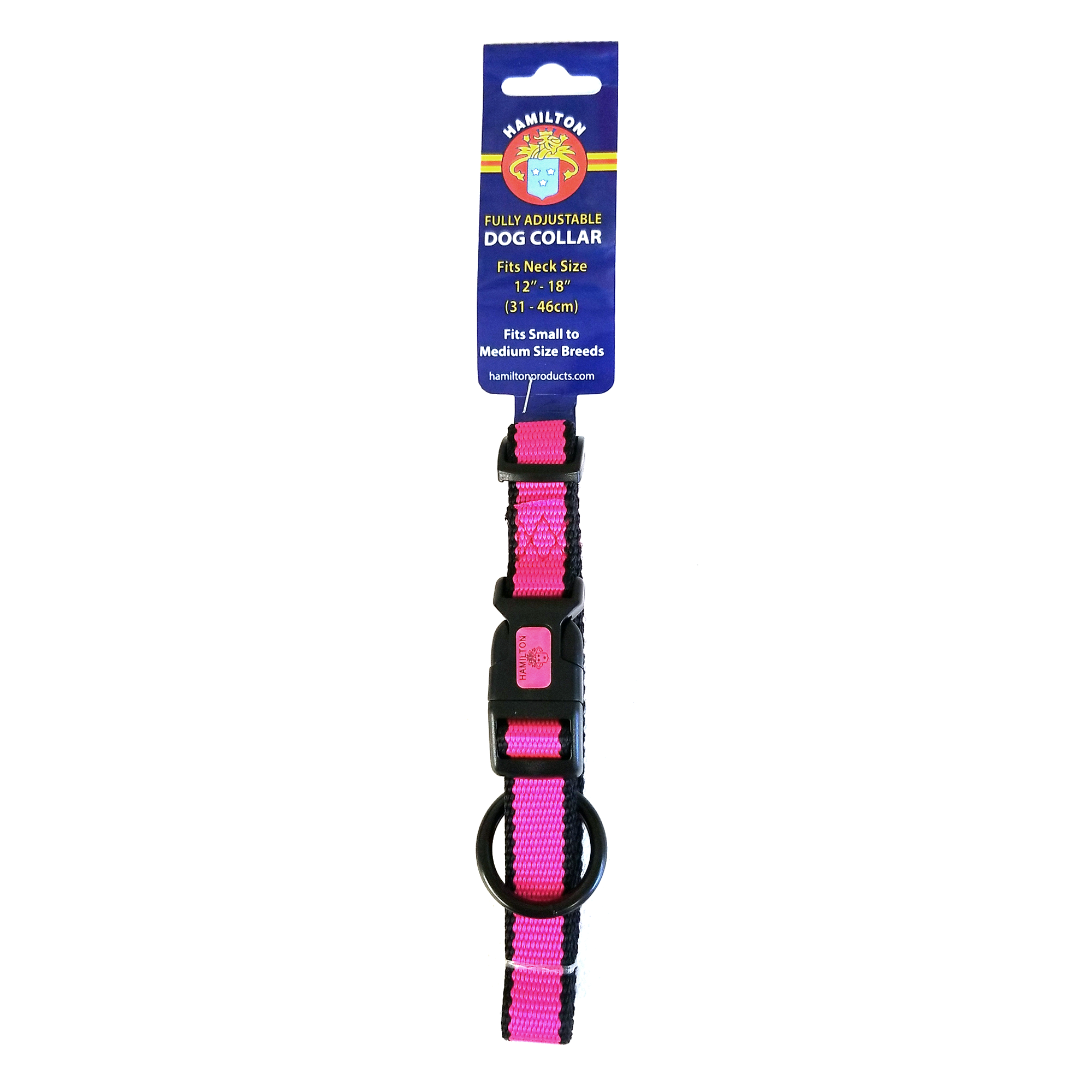 Hamilton Nylon Adjustable Dog Collar, Hot Pink (Black Trim)