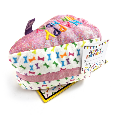 Multipet Plush Dog Toy, Birthday Cake (Pink or Blue)