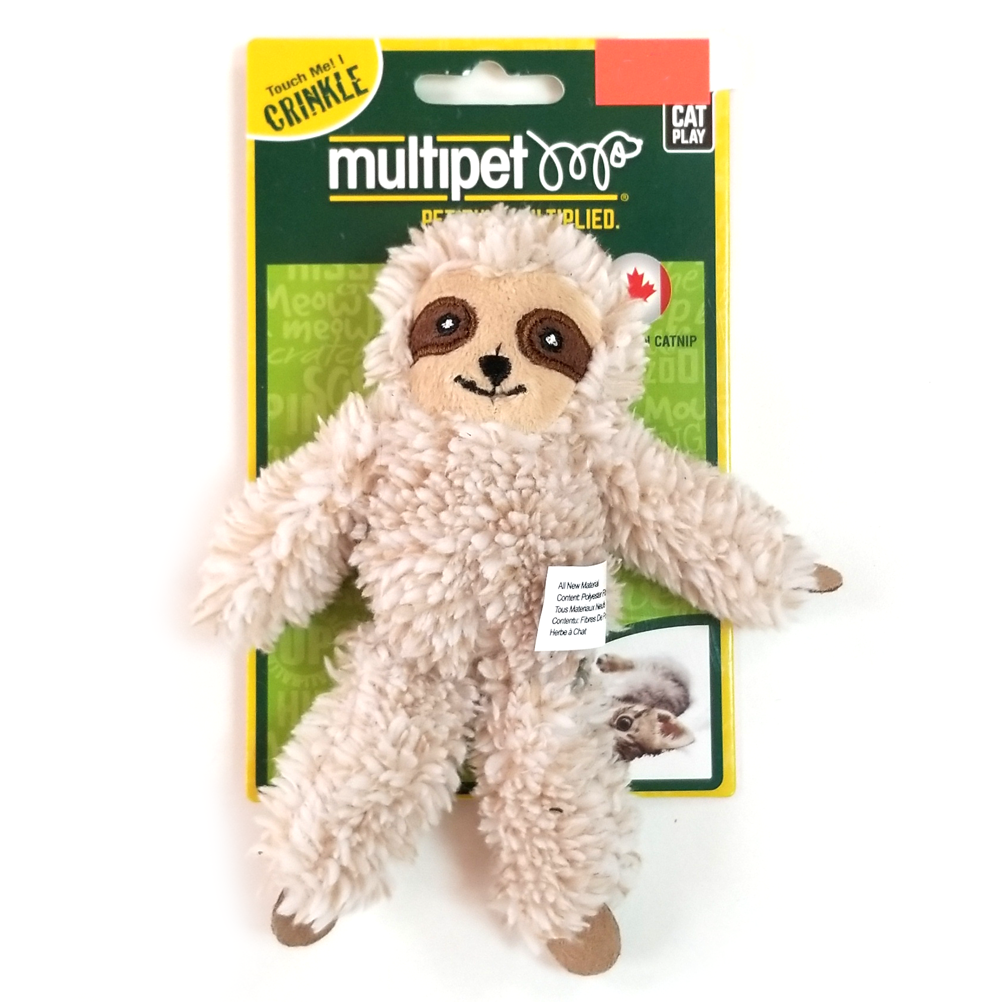 Multipet Cat Toy, Crinkle Toy With Cat Nip, Sloth