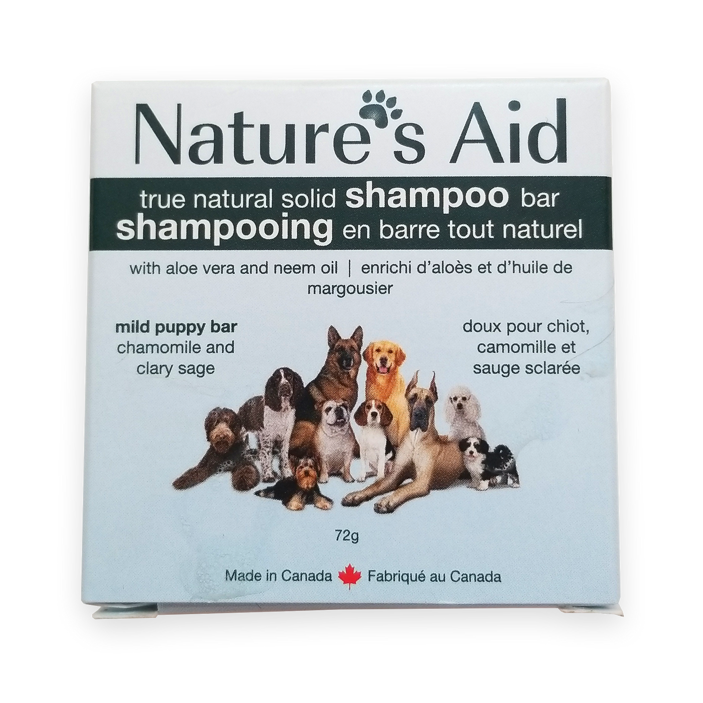 Barre de shampooing solide Nature's Aid, barre douce pour chiots, camomille et sauge sclarée (72 g)