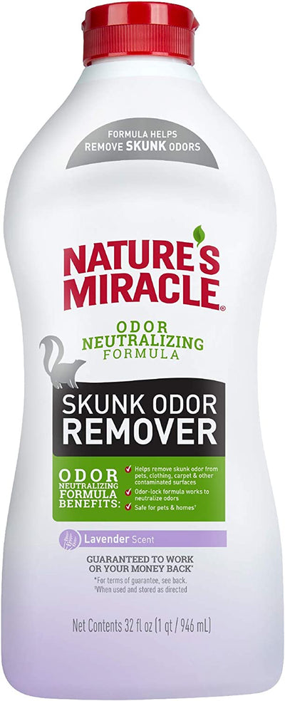 Nature's Miracle Skunk Dissolvant d'odeurs Parfum de lavande pour animaux de compagnie Vêtements Tapis et autres surfaces (946 ml) 