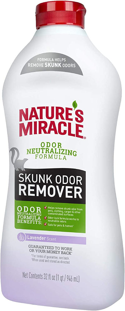 Nature's Miracle Skunk Dissolvant d'odeurs Parfum de lavande pour animaux de compagnie Vêtements Tapis et autres surfaces (946 ml) 