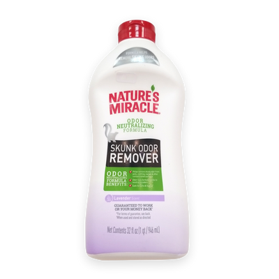 Nature's Miracle Skunk Dissolvant d'odeurs Parfum de lavande pour animaux de compagnie Vêtements Tapis et autres surfaces (946 ml) 