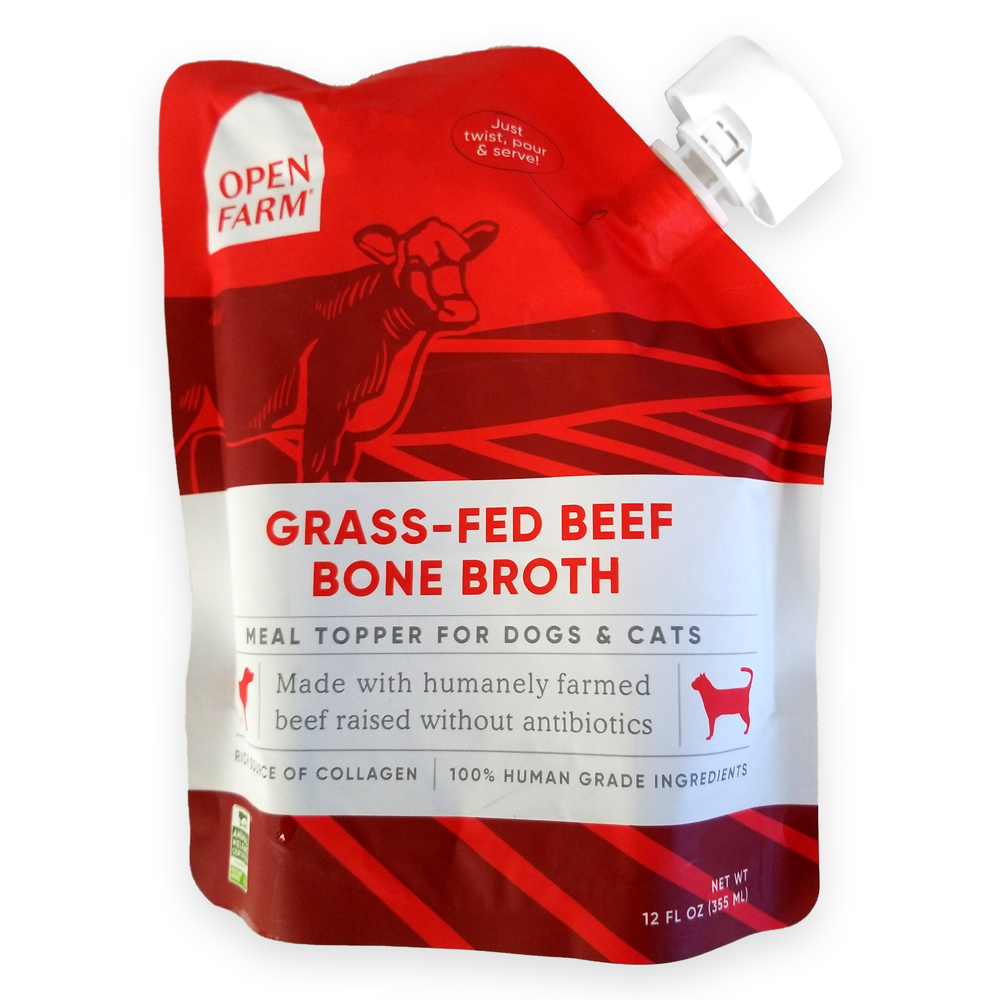 Open Farm Meal Topper for Dogs & Cats, Grass-Fed Beef Bone Broth, 12oz