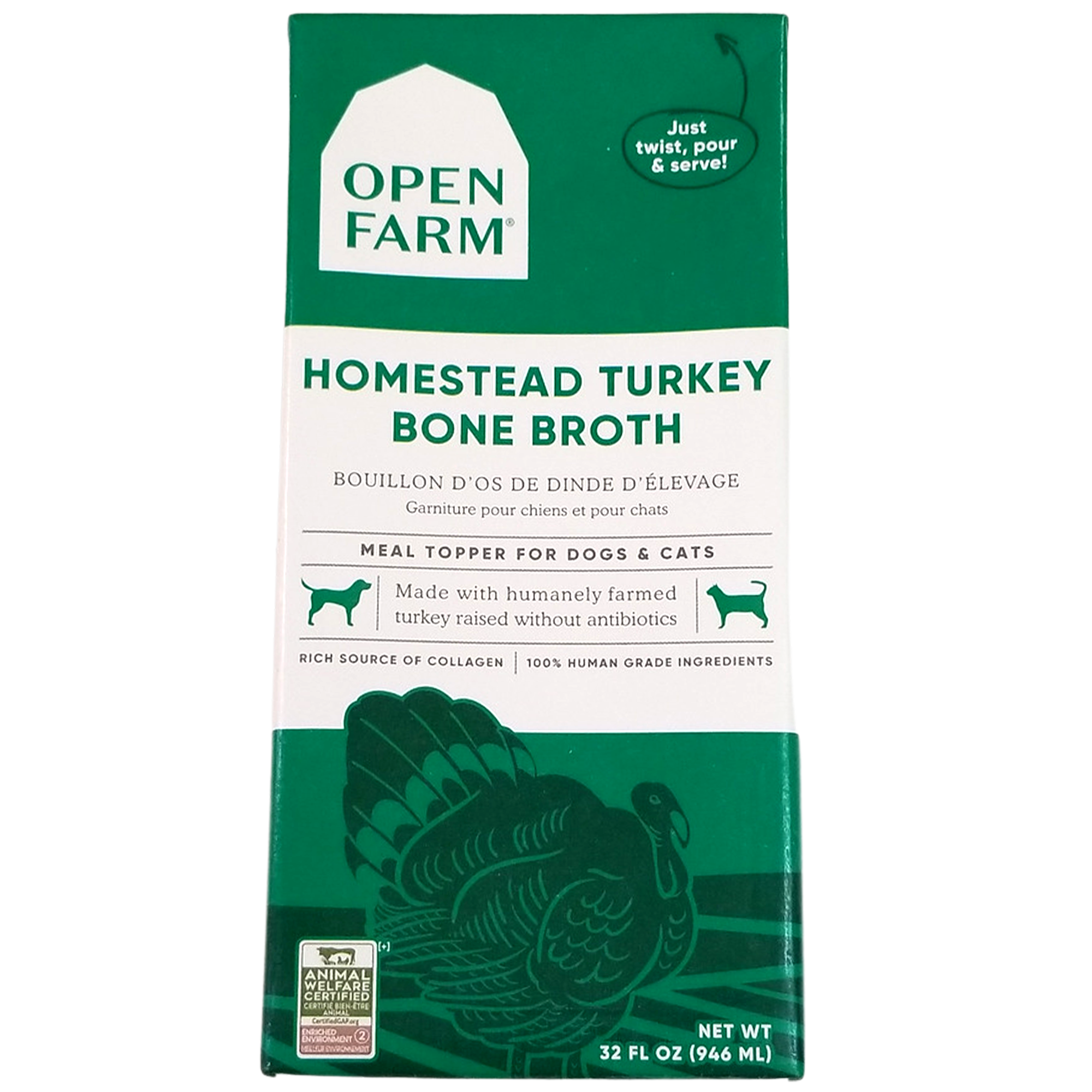 Open Farm Meal Topper for Dogs & Cats, Homestead Turkey Bone Broth, 32oz