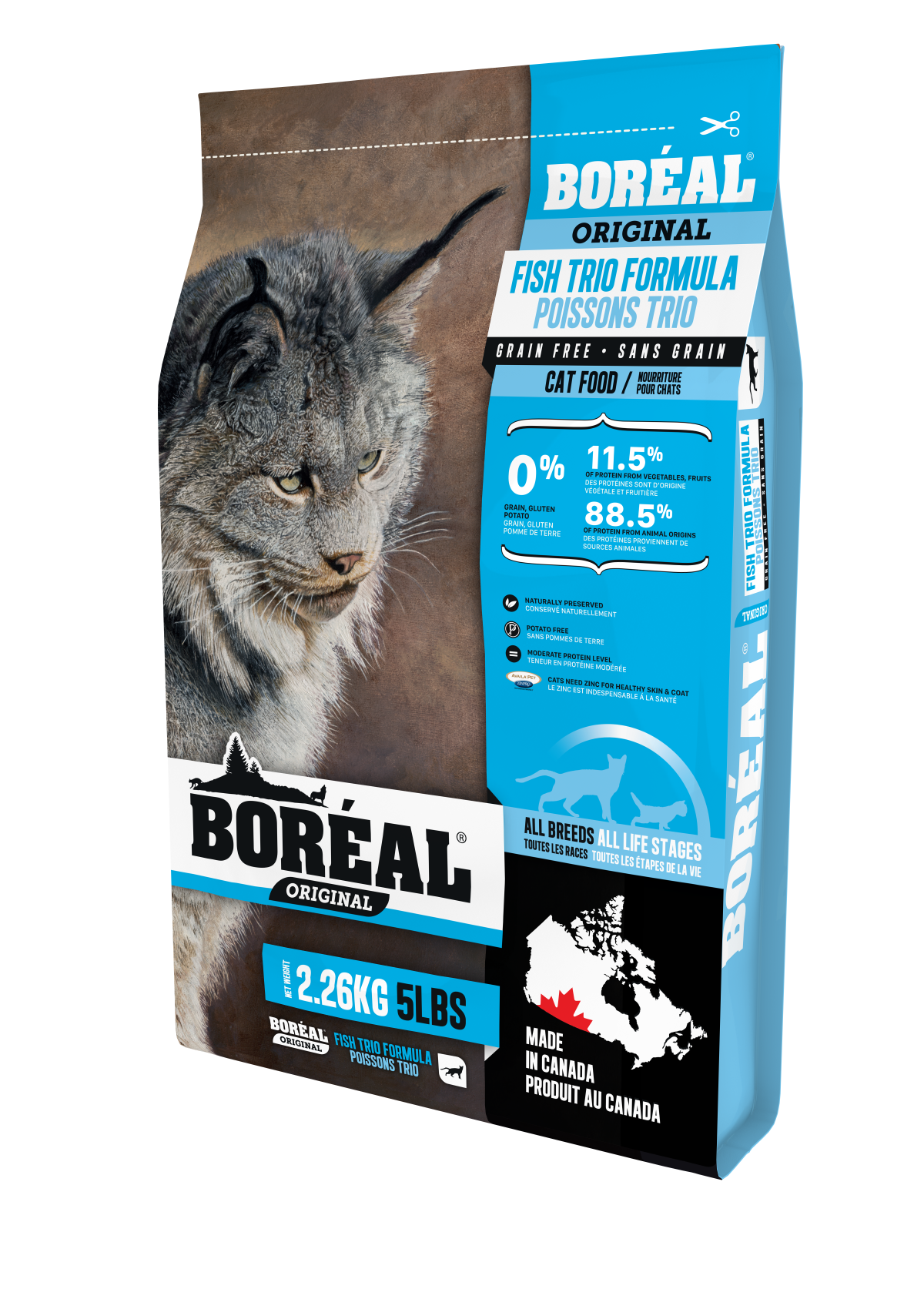 Boréal Functional Original Nourriture pour Chats Sans Céréales, Formule Originale Trio de Poissons 