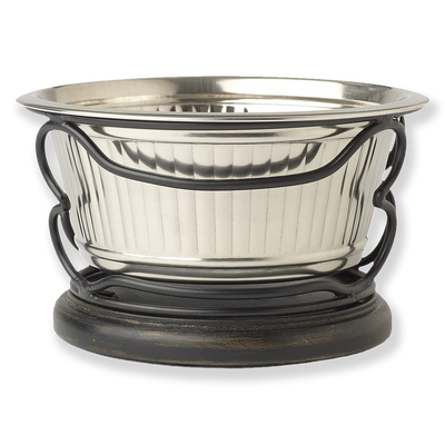 Petrageous Samoa Fluted Steel in Wooden Stand Dog Dish, 1 Quart Capacity (Set of 2)