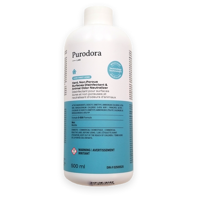 Désinfectant et neutralisant d'odeurs animales pour surfaces dures non poreuses Purodora (500 ml)
