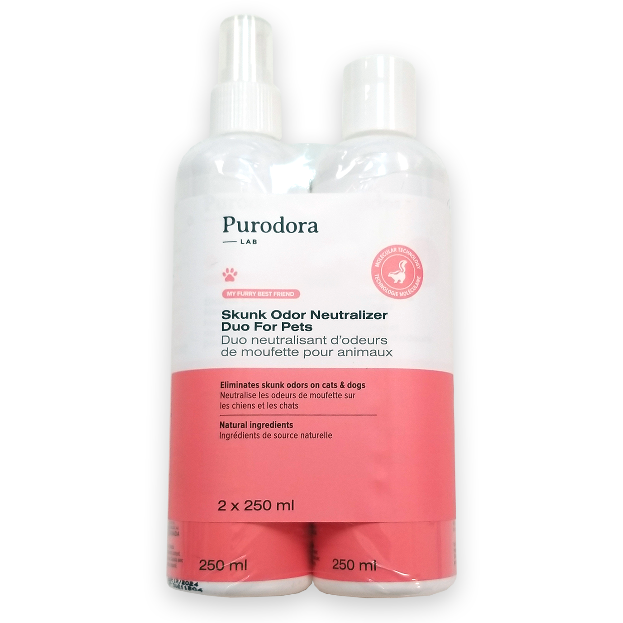 Purodora Skunk Odor Neutralizer Shampoo & Spray For Dogs & Cats, 250ml, 2-Pack
