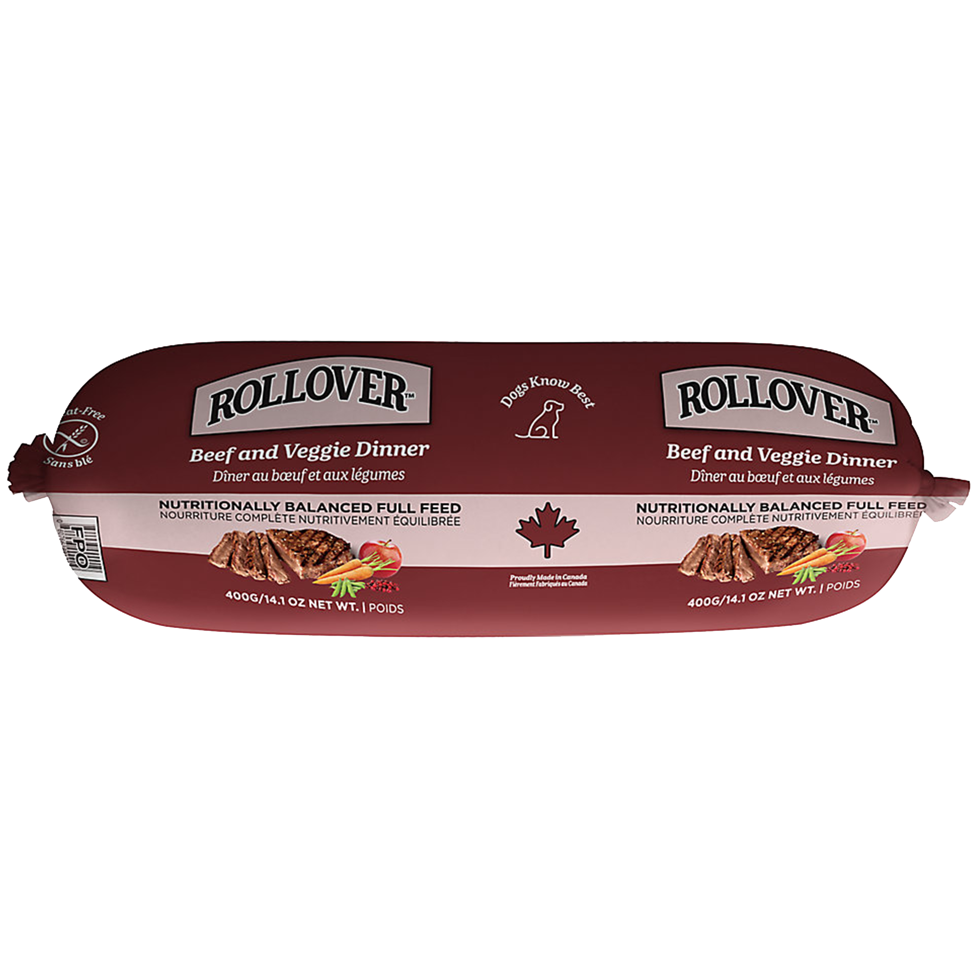 Rollover Dog Food, Beef & Veggie Dinner (454g)