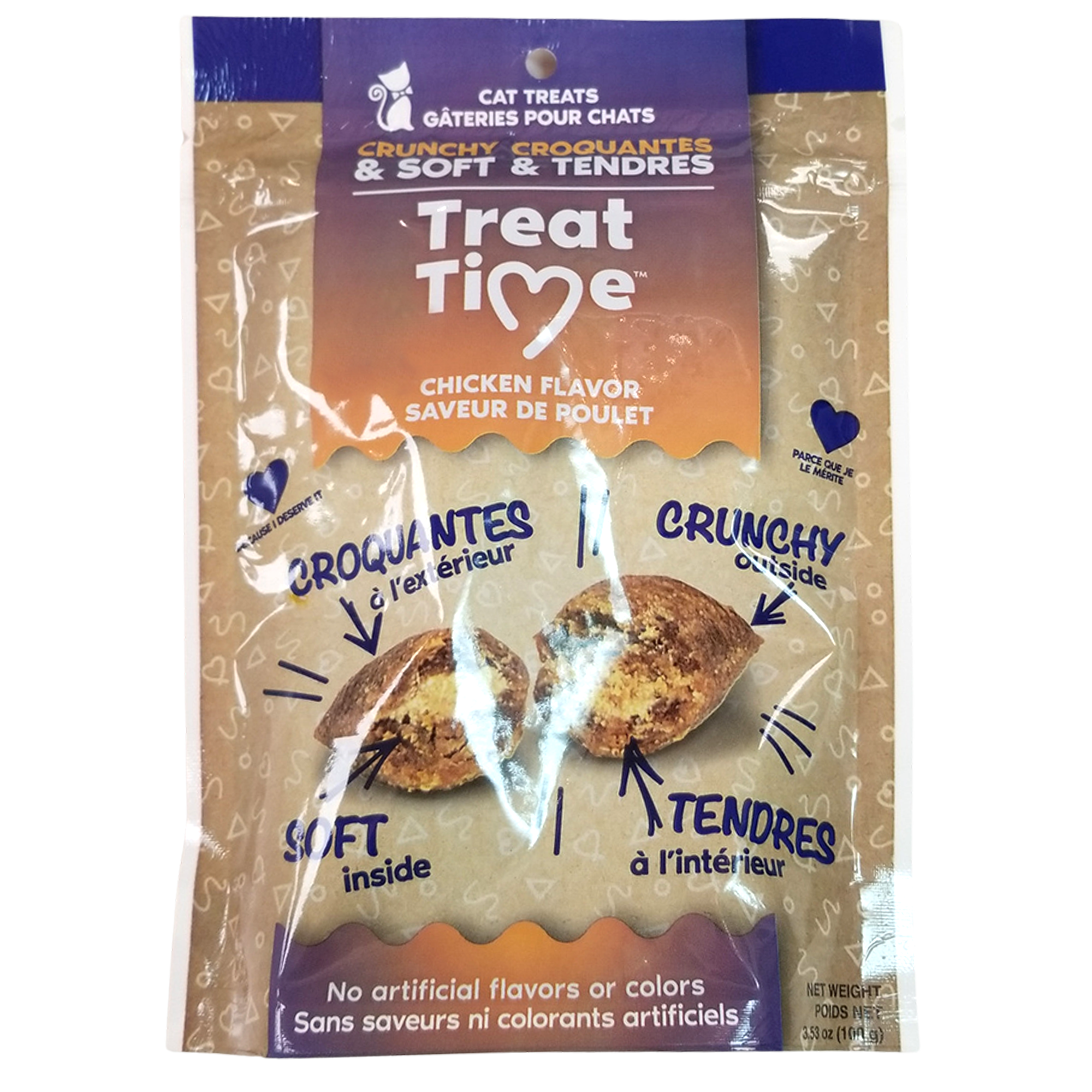 Treat Time Cat Treats, Crunchy & Soft, Chicken Flavored, 3.53oz