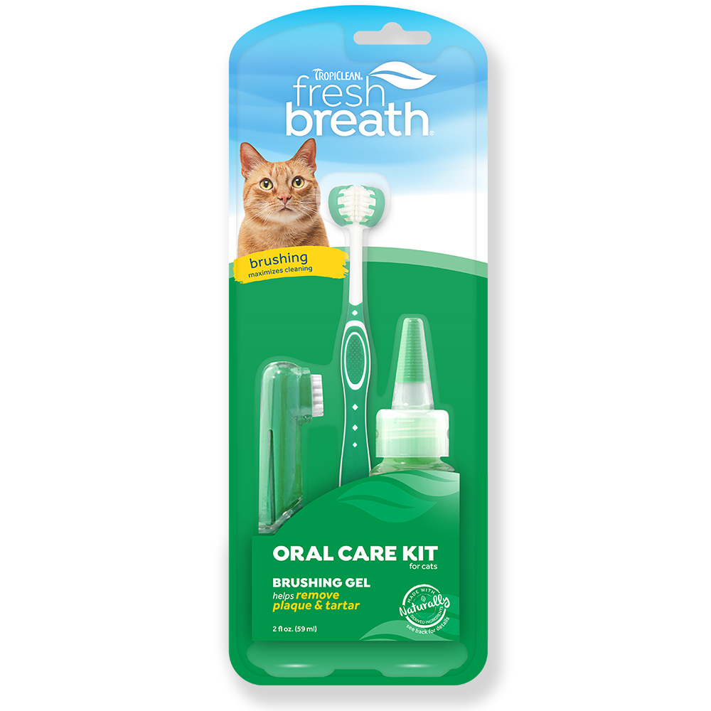 Tropiclean Oral Care Kit for Cats Helps Remove Palque & Tartar Includes Brushing Gel, TripleFlex Toothbrush & Soft Fingertip Brush