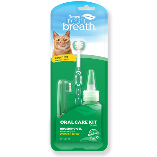 Tropiclean Oral Care Kit for Cats Helps Remove Palque & Tartar Includes Brushing Gel, TripleFlex Toothbrush & Soft Fingertip Brush