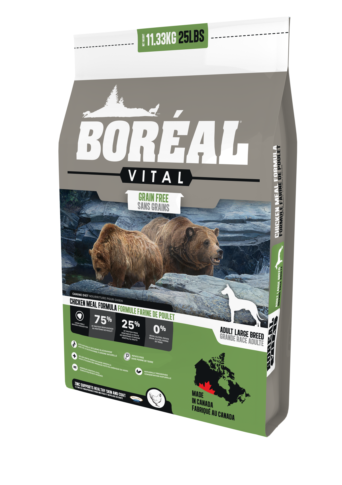 Nourriture pour chiens Boréal Functional Vital sans céréales, adultes de grande race, formule à base de farine de poulet