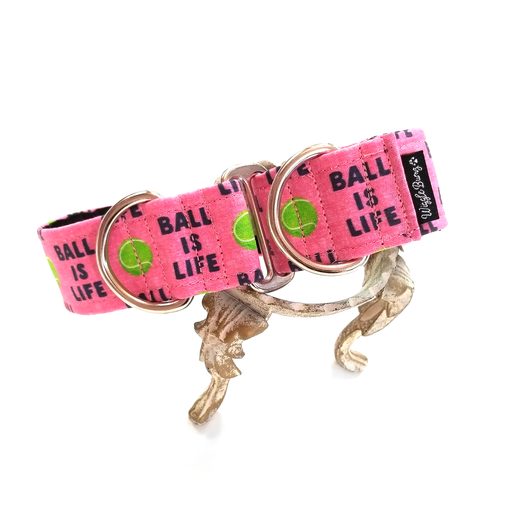 Wiggle Bumz "Ball Is Life" Martingale Dog Collar, 12"-18", Pink