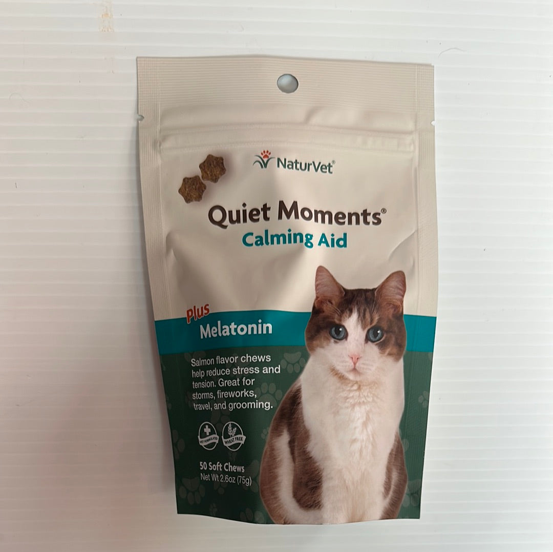 NaturVet Soft Chews for Cats, Quiet Moments Calming Aid, Melatonin, Salmon Flavor, 50 chews (75g)