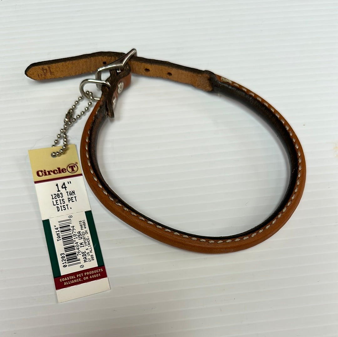 Circle T 14” Tan Premium Leather Pet Collar