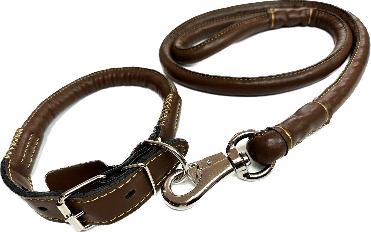 Rolled Set Pleather Collar & Leash