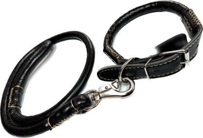 Rolled Set Pleather Collar & Leash