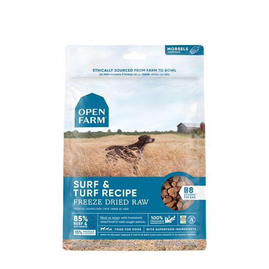 Open Farm Surf &amp; Turf Nourriture crue lyophilisée pour chiens, 3,5 oz