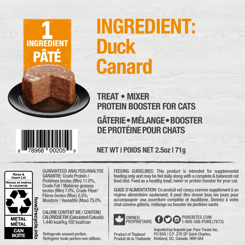 PureBites Duck Pure Protein Paté pour chats, 2,5 oz 